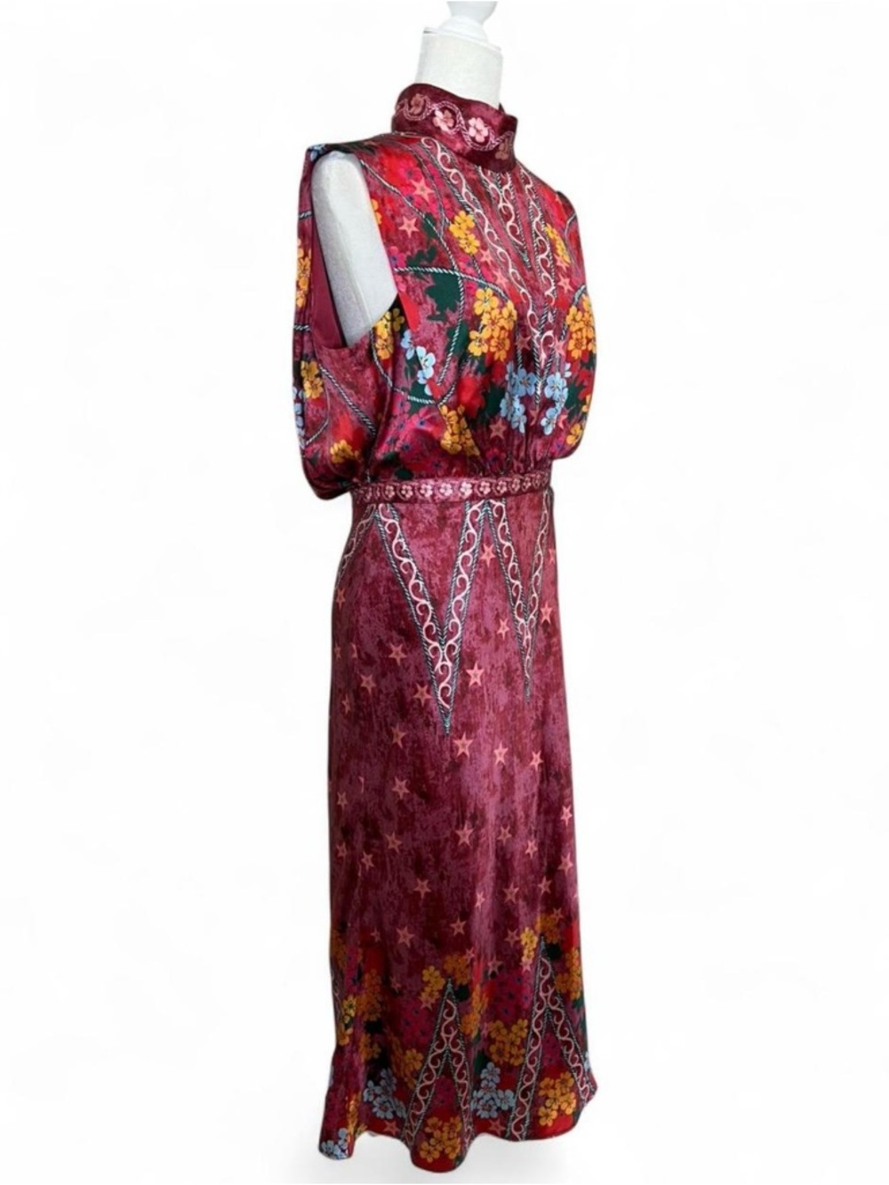 NWT Saloni Fleur Printed Silk-Crepe Midi Dress in the "Hibiscus Flourish". - Picture 6 of 14